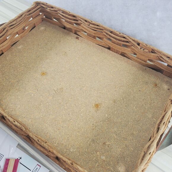 Vintage Pyrex Wicker Casserole Dish 9x13 Carrier leather handles woven Rafia - Picture 12 of 12